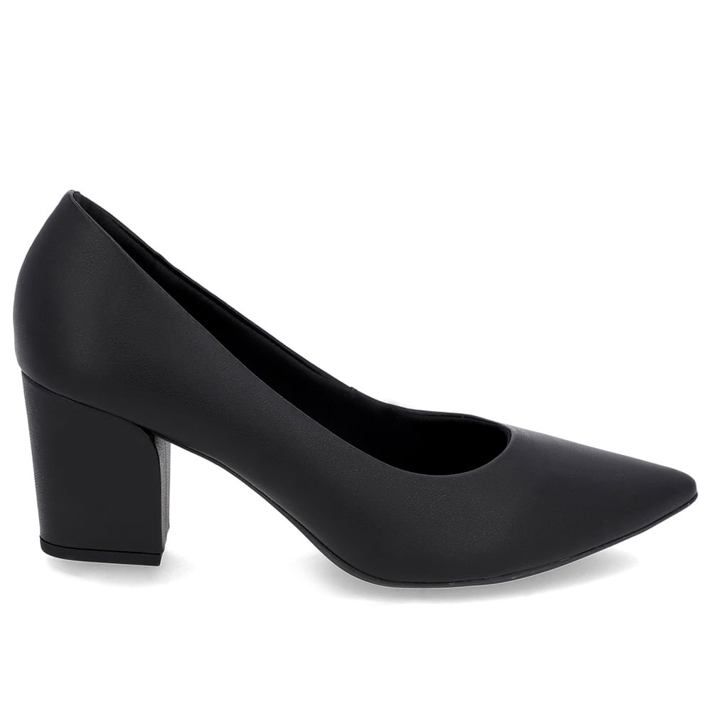 Scarpin Salto Bloco Couro Preto Bico Fino