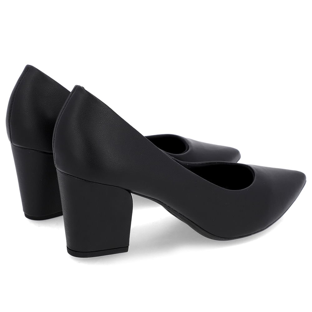 Scarpin Salto Bloco Couro Preto Bico Fino Preto 3