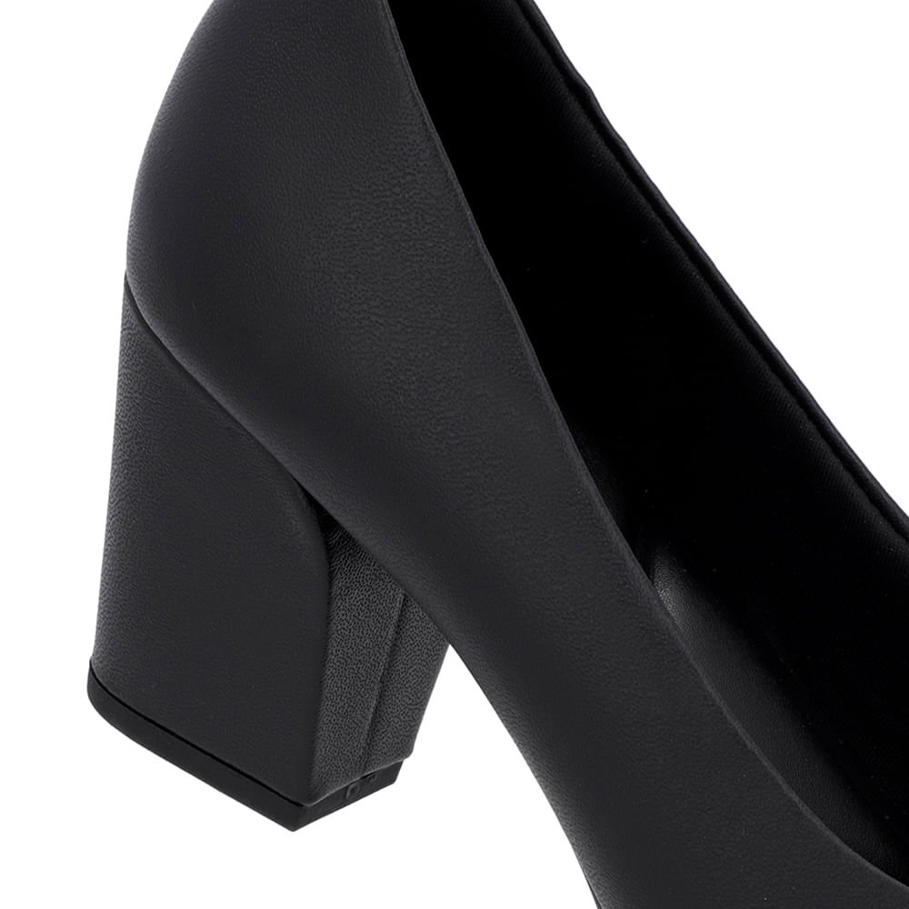 Scarpin Salto Bloco Couro Preto Bico Fino Preto 4
