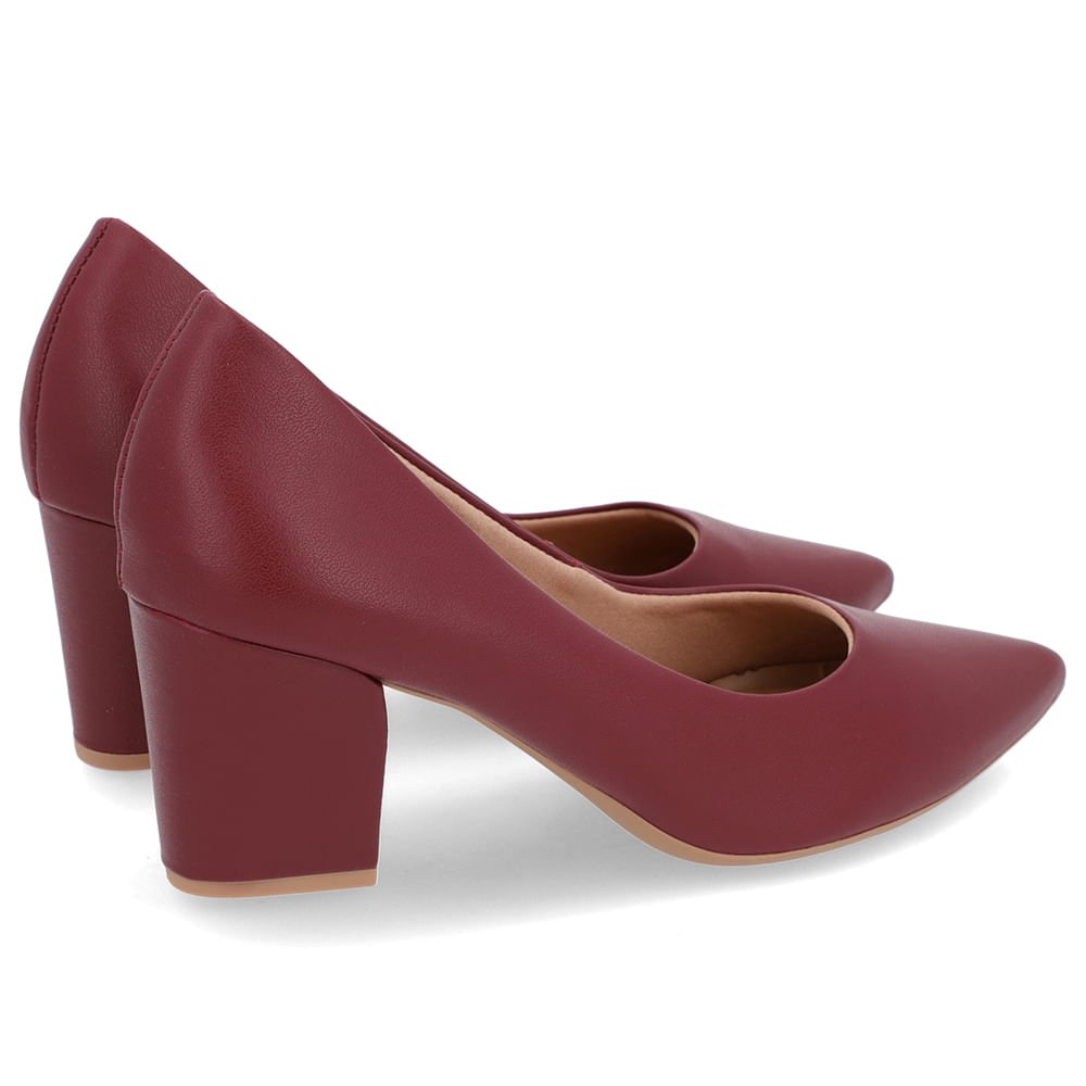 Scarpin Salto Bloco Couro Vermelho Bico Fino Bordô 3