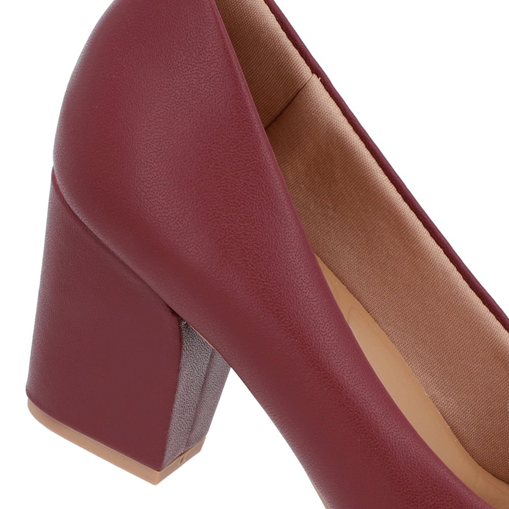 Scarpin Salto Bloco Couro Vermelho Bico Fino Bordô 4