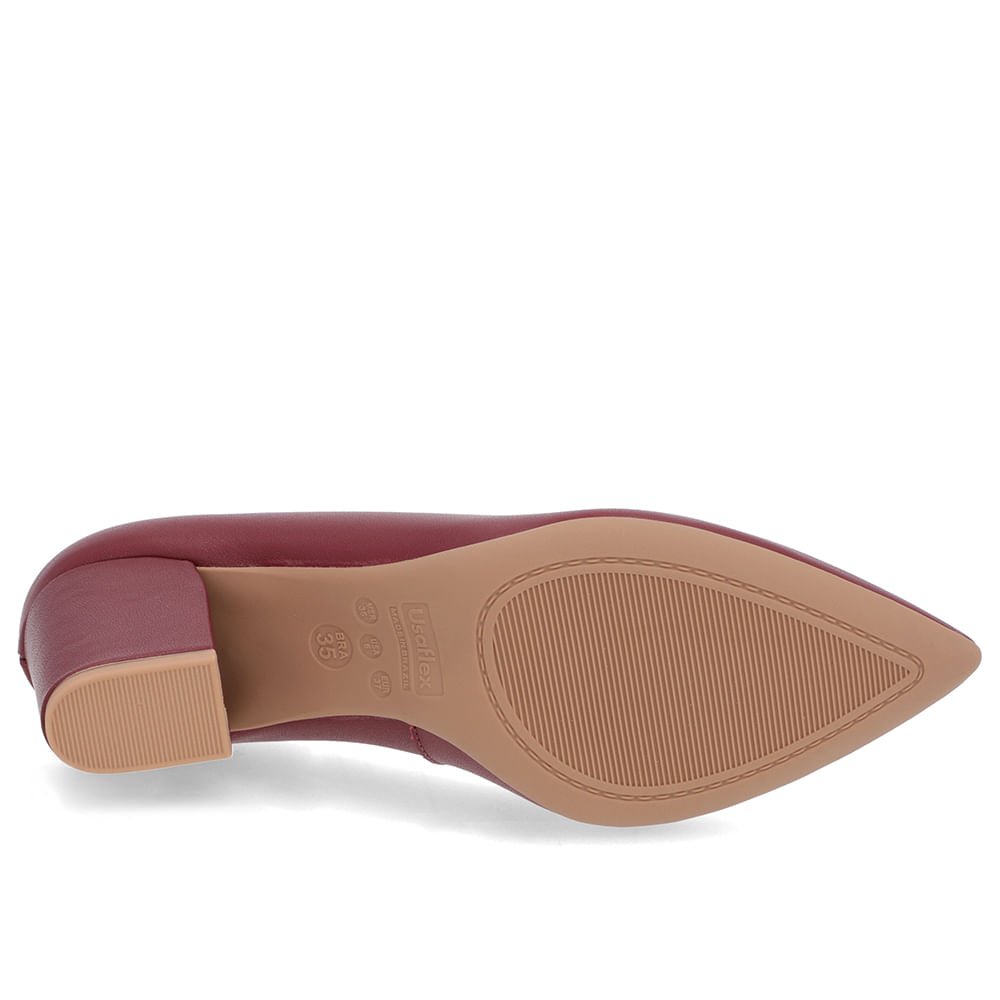 Scarpin Salto Bloco Couro Vermelho Bico Fino Bordô 5