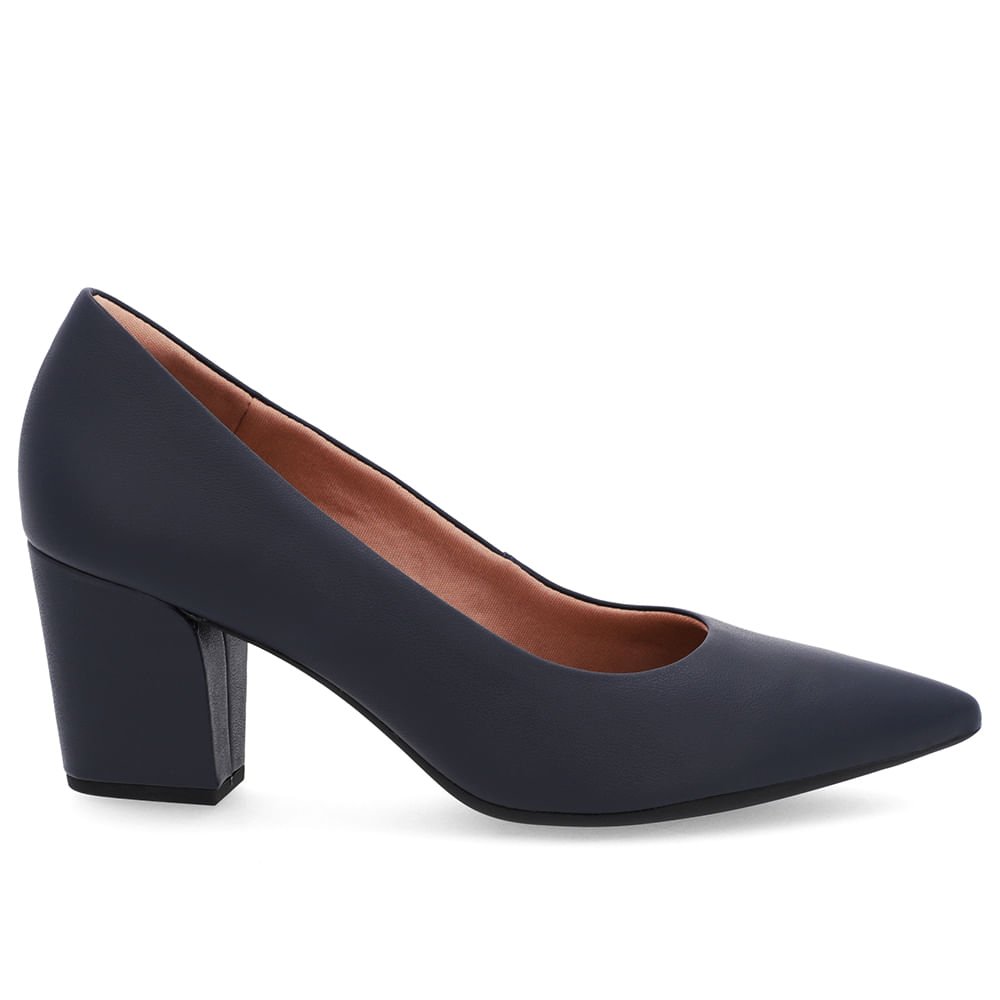 Scarpin Salto Bloco Couro Azul Bico Fino