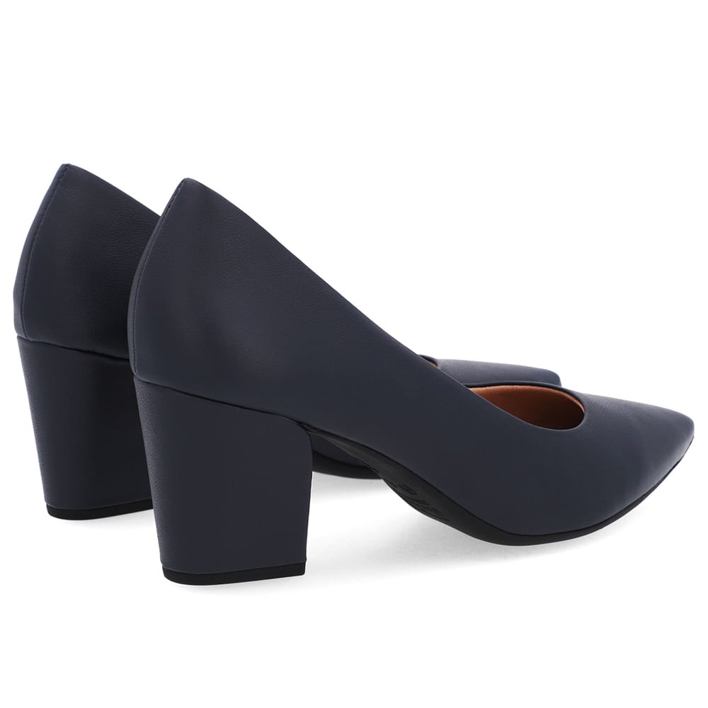 Scarpin Salto Bloco Couro Azul Bico Fino Azul 3