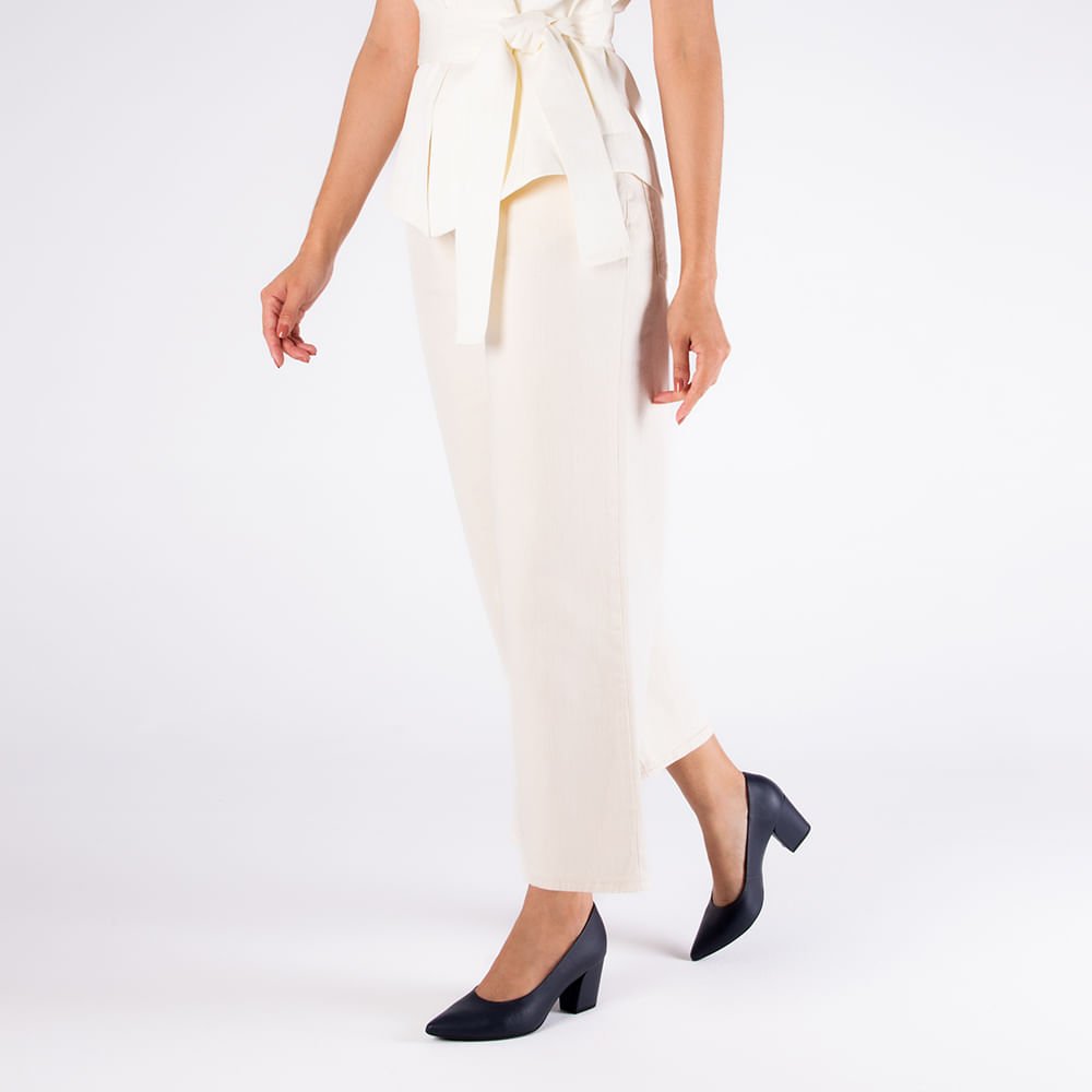 Scarpin Salto Bloco Couro Azul Bico Fino Azul 4