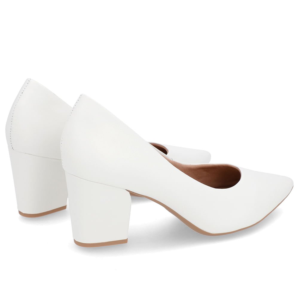 Scarpin Salto Bloco Couro Branco Bico Fino Branco 3
