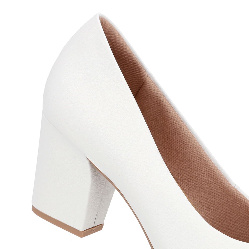 Scarpin Salto Bloco Couro Branco Bico Fino Branco 4