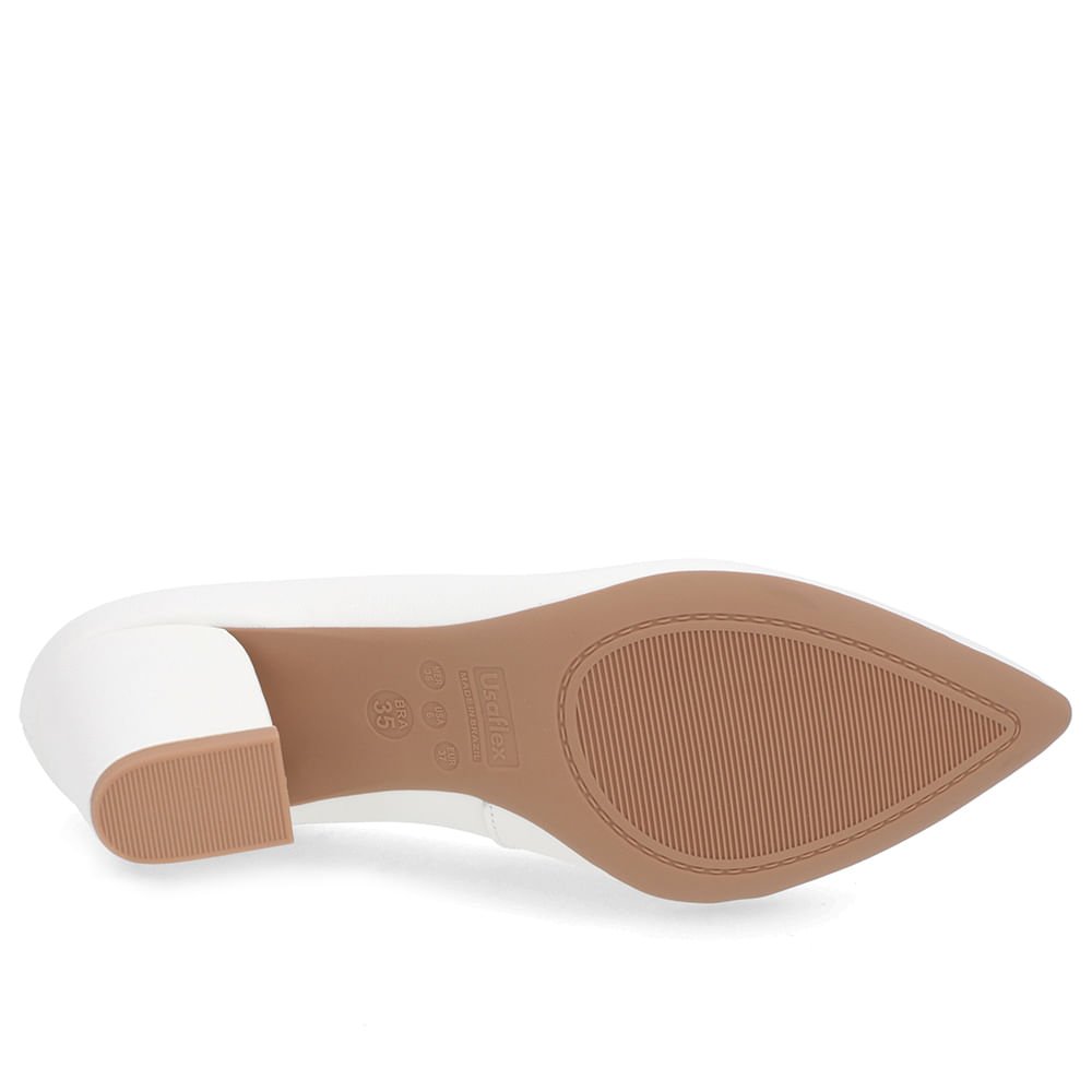 Scarpin Salto Bloco Couro Branco Bico Fino Branco 5