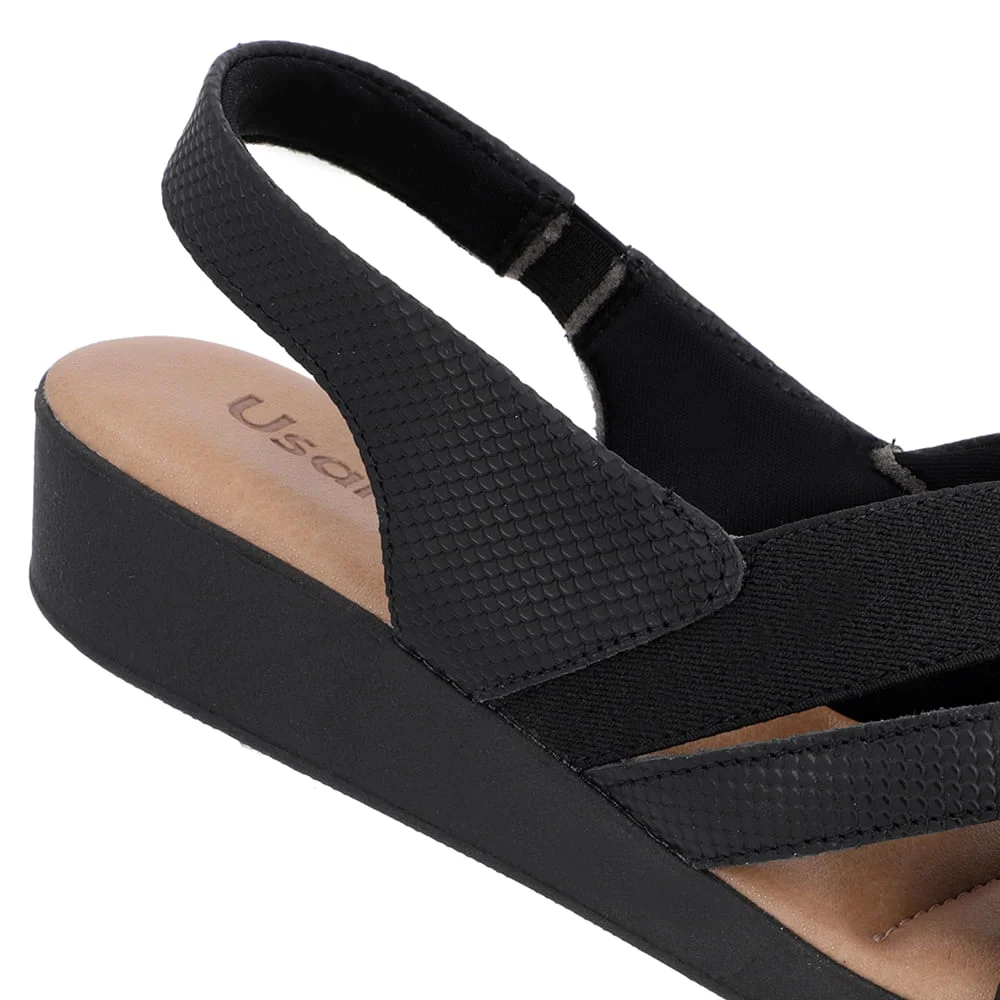 Sandália Salto Baixo Tiras Couro Preta Preto 4
