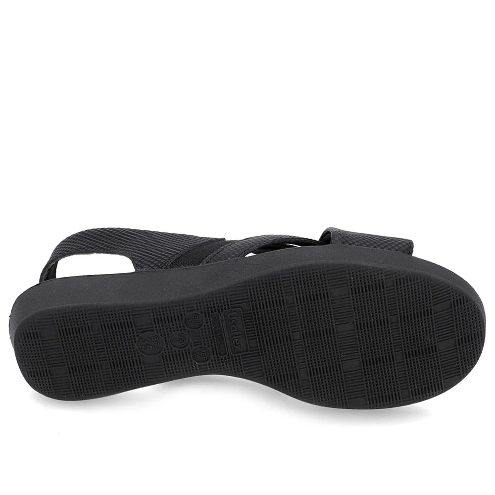 Sandália Salto Baixo Tiras Couro Preta Preto 5