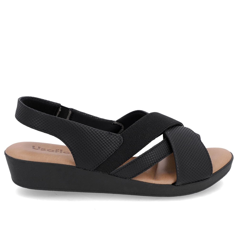 Sandália Salto Baixo Tiras Couro Preta Preto 1