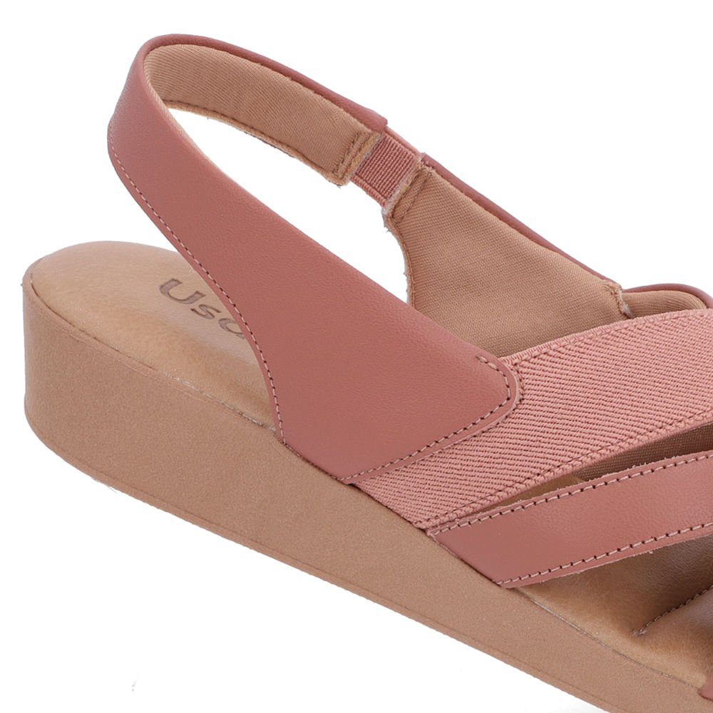 Sandália Salto Baixo Tiras Couro Rosa Rosa 2