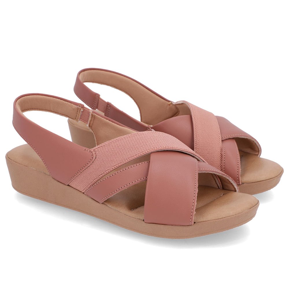 Sandália Salto Baixo Tiras Couro Rosa Rosa 3