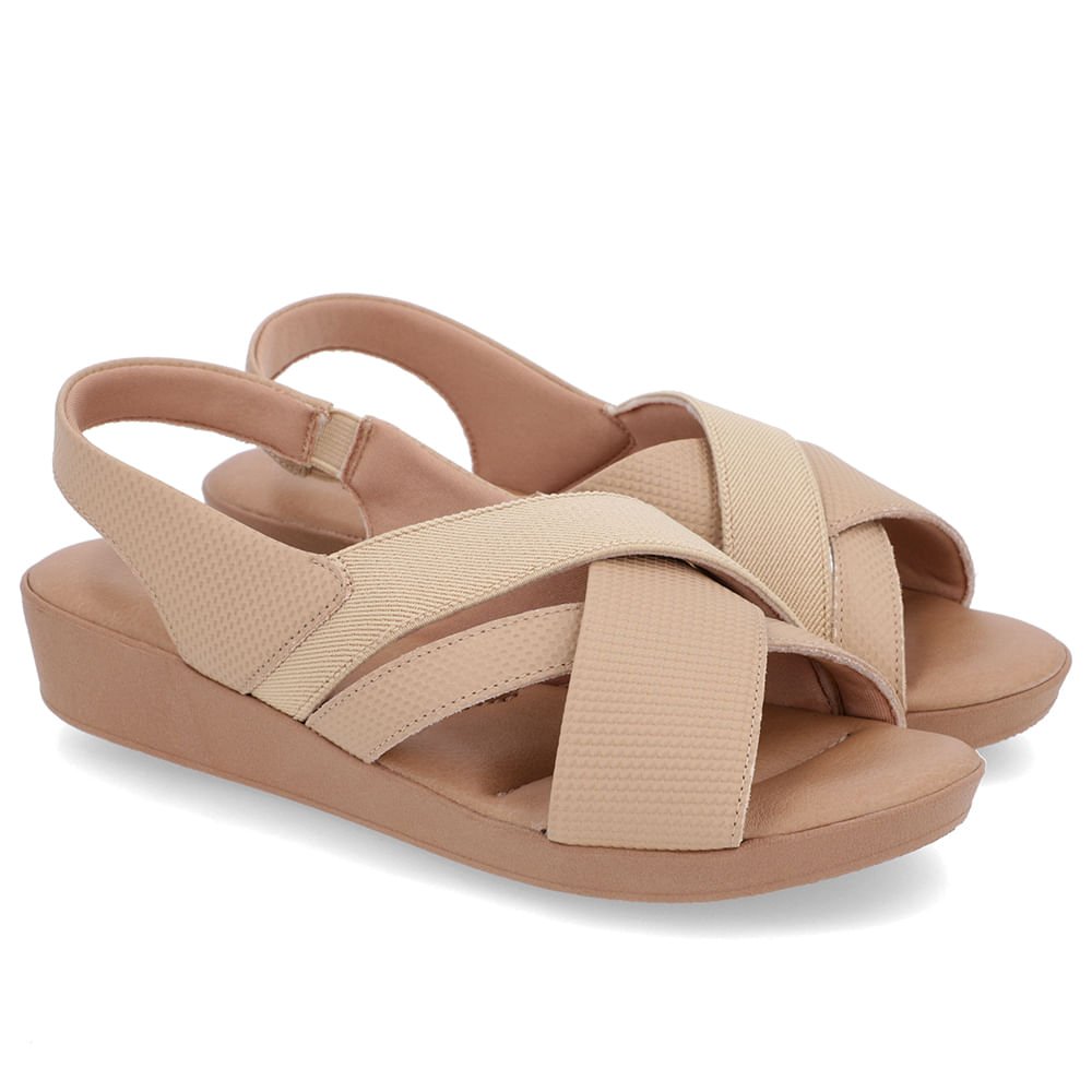 Sandália Salto Baixo Tiras Couro Bege Bege 2