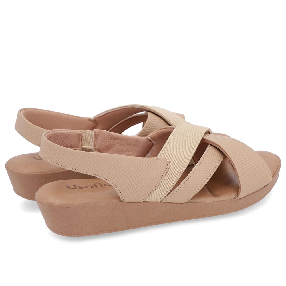 Sandália Salto Baixo Tiras Couro Bege Bege 3