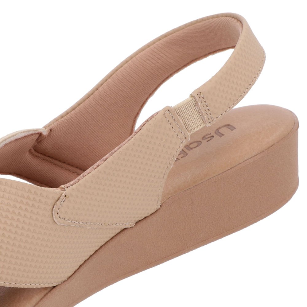 Sandália Salto Baixo Tiras Couro Bege Bege 4