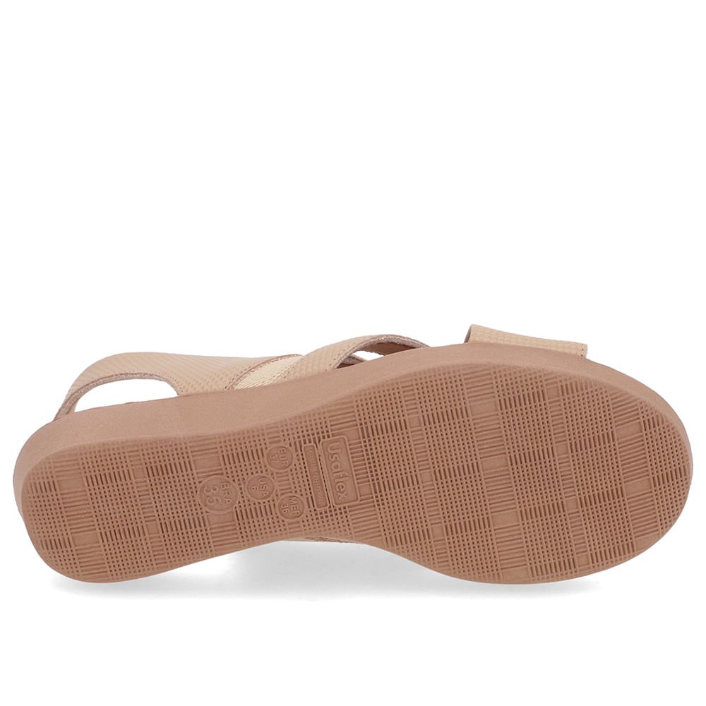 Sandália Salto Baixo Tiras Couro Bege Bege 5