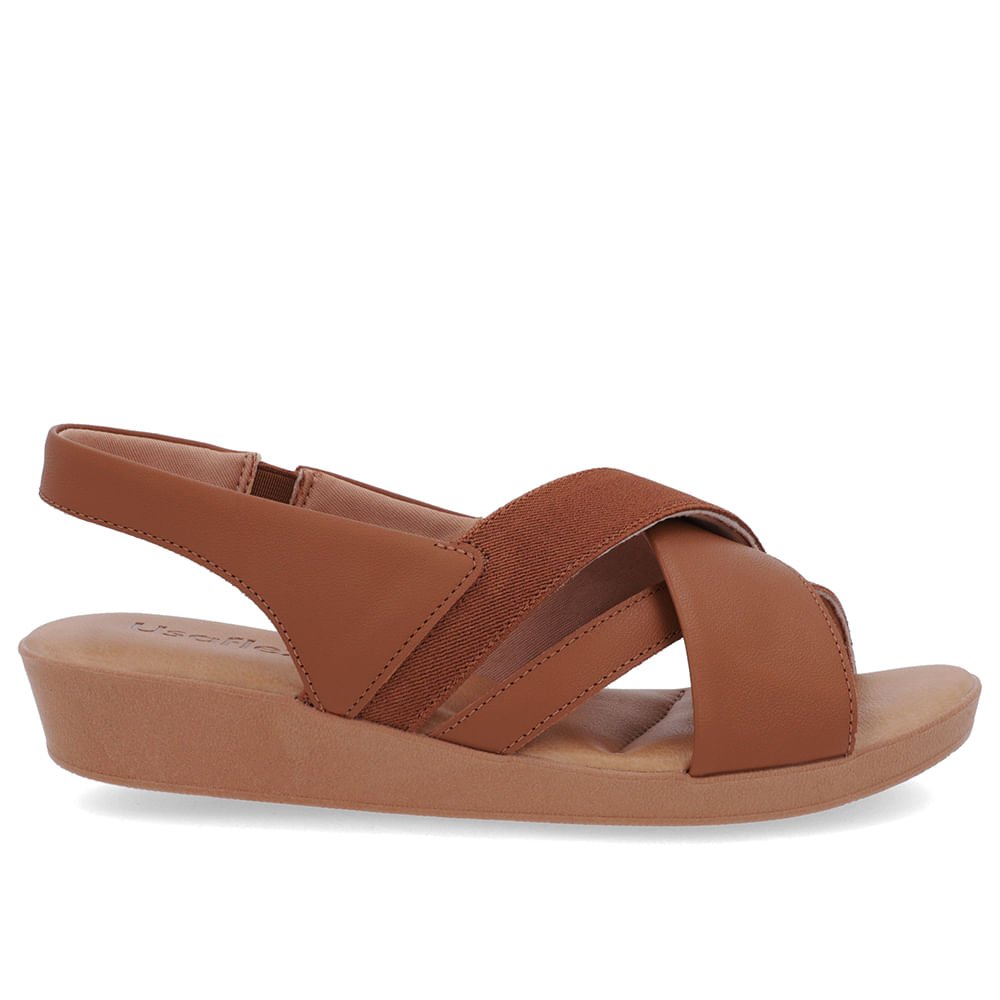 Sandália Salto Baixo Tiras Couro Marrom