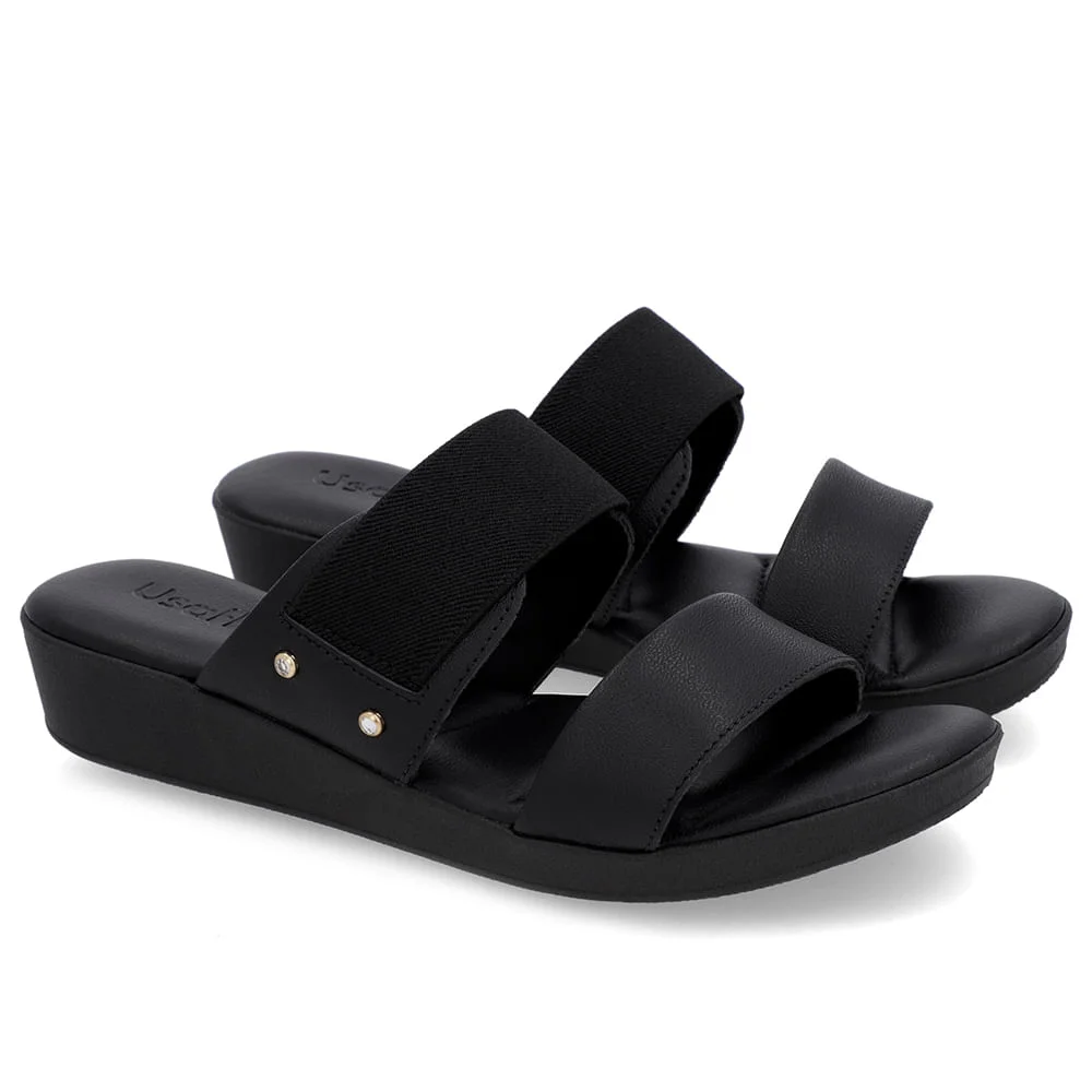 Tamanco Salto Plataforma Couro Preto Elástico Preto 2