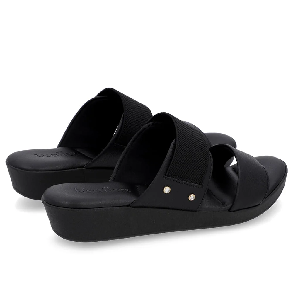 Tamanco Salto Plataforma Couro Preto Elástico Preto 3