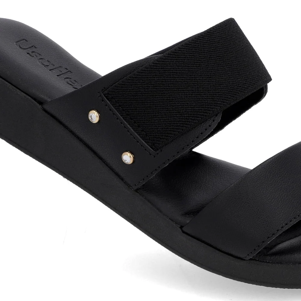 Tamanco Salto Plataforma Couro Preto Elástico Preto 4