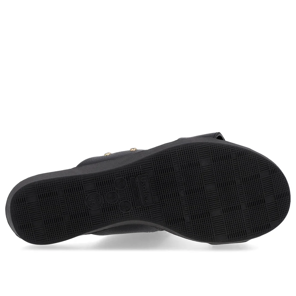 Tamanco Salto Plataforma Couro Preto Elástico Preto 5