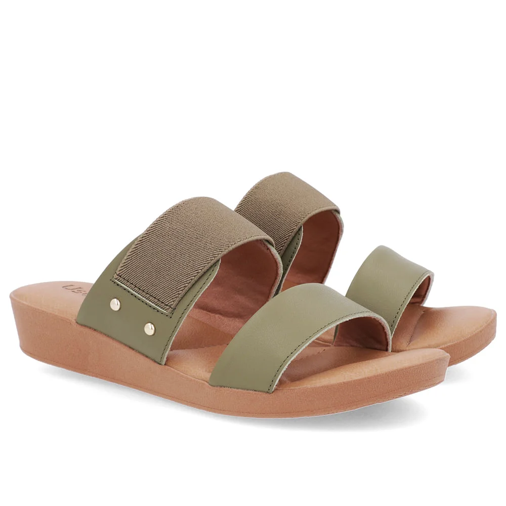 Tamanco Salto Plataforma Couro Verde Elástico Verde 2