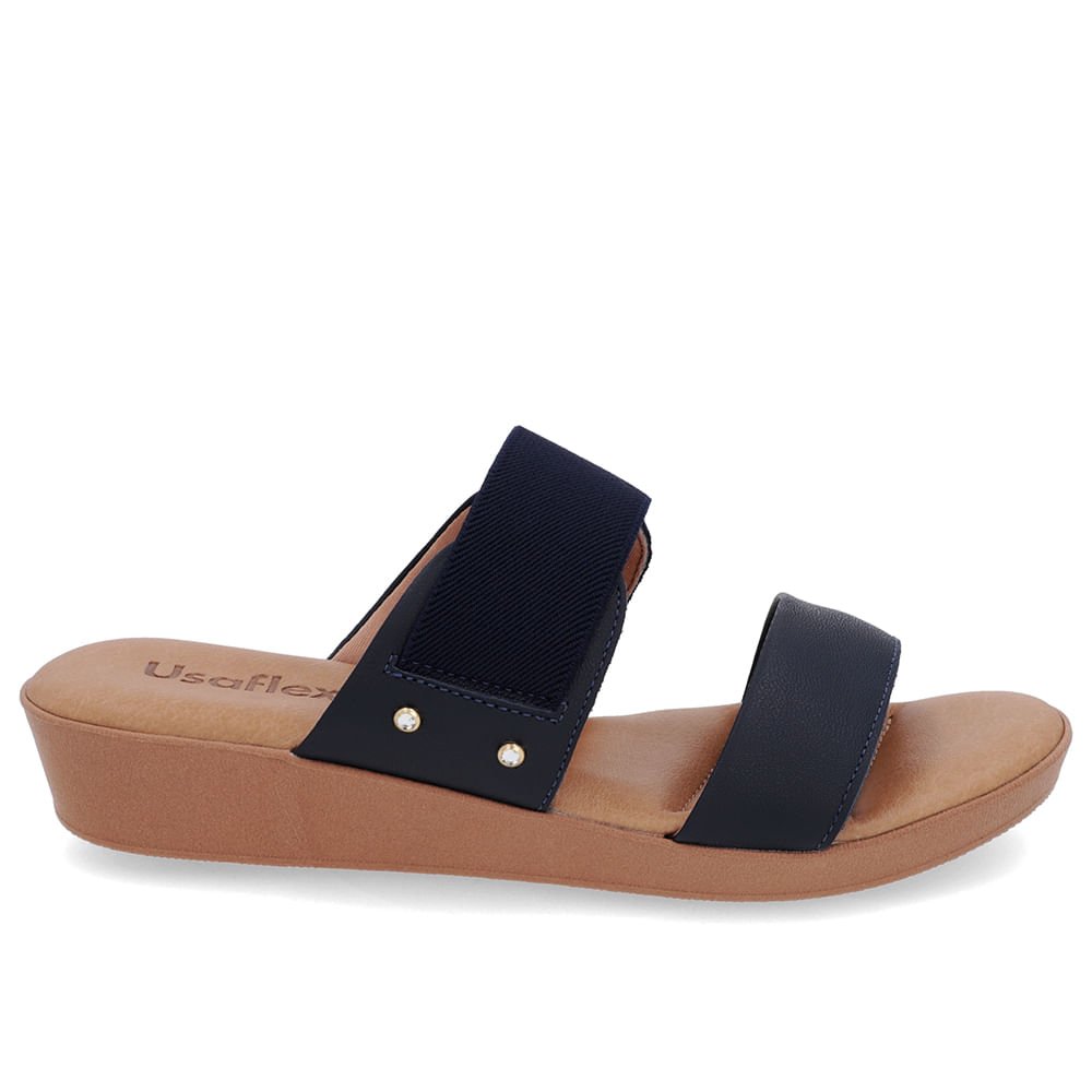 Tamanco Salto Plataforma Couro Azul Elástico