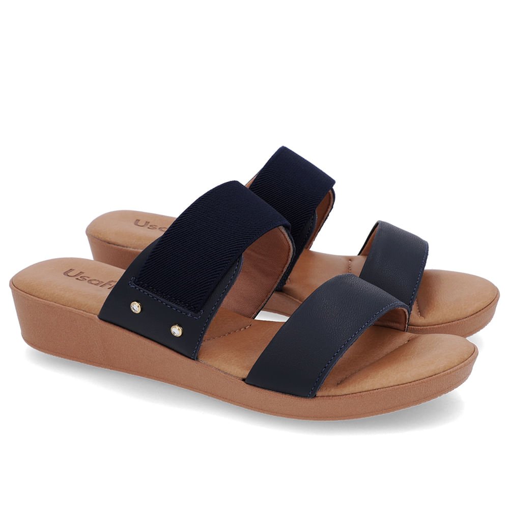 Tamanco Salto Plataforma Couro Azul Elástico Azul 2