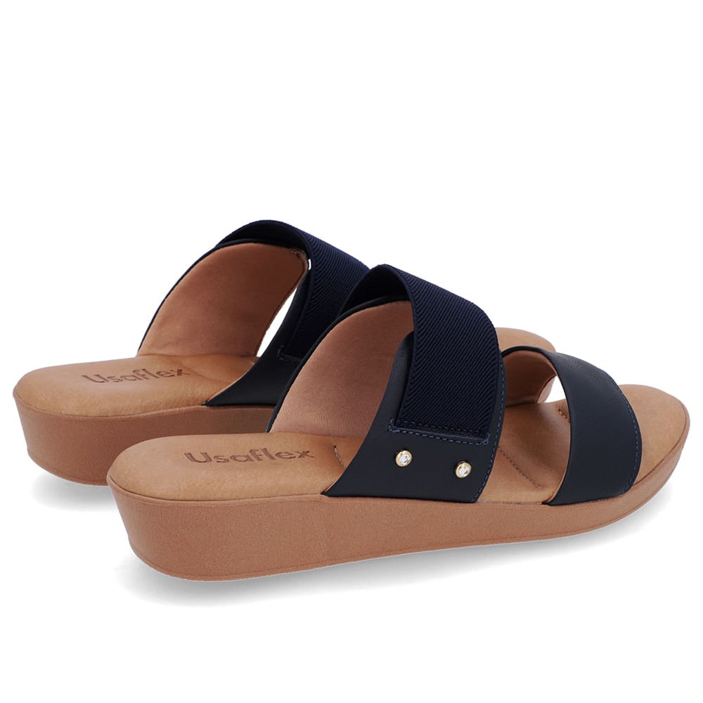 Tamanco Salto Plataforma Couro Azul Elástico Azul 3