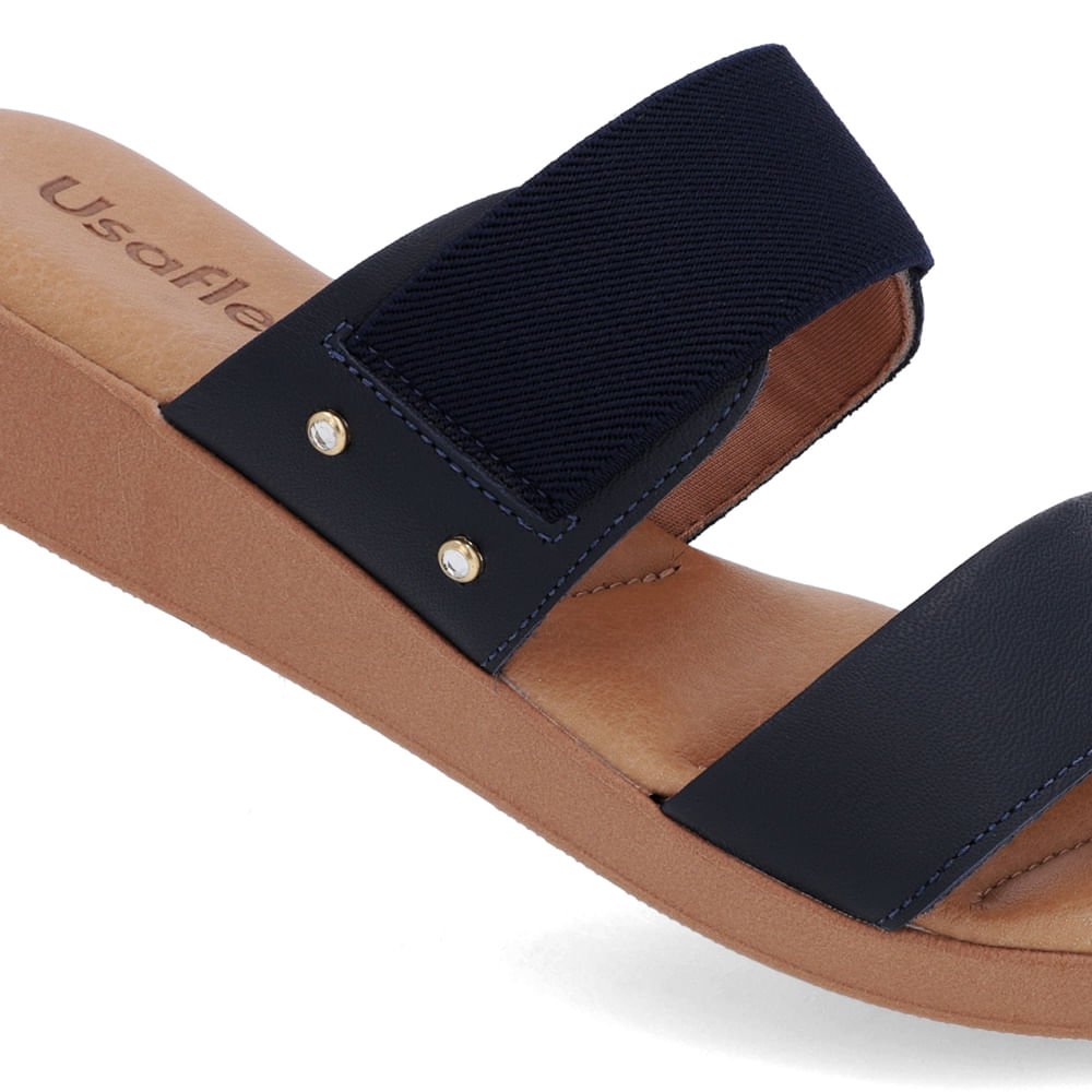 Tamanco Salto Plataforma Couro Azul Elástico Azul 4