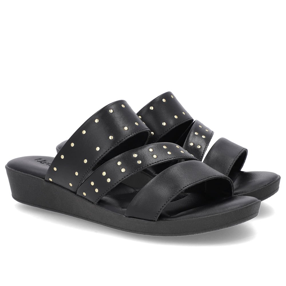 Tamanco Salto Plataforma Couro Preto Rebites Preto 2