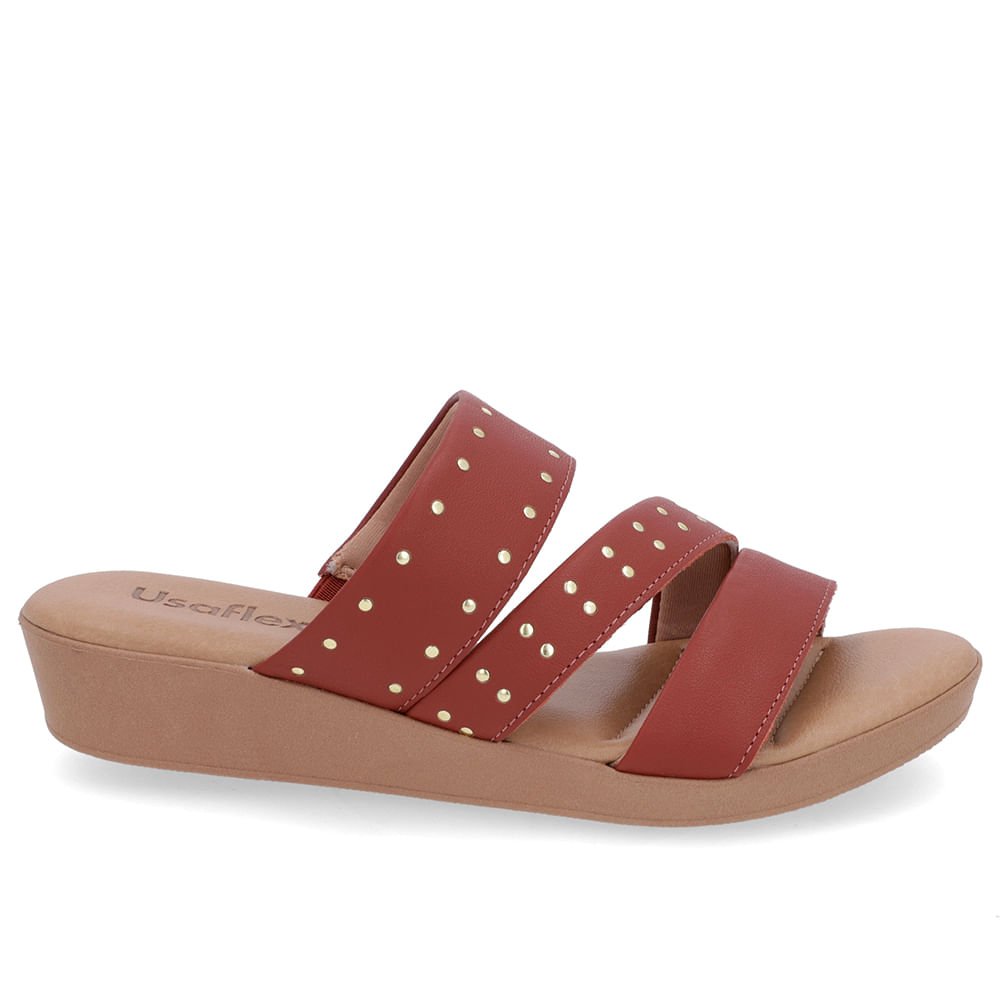 Tamanco Salto Plataforma Couro Marrom Rebites