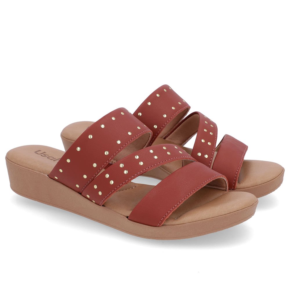 Tamanco Salto Plataforma Couro Marrom Rebites Marrom 2