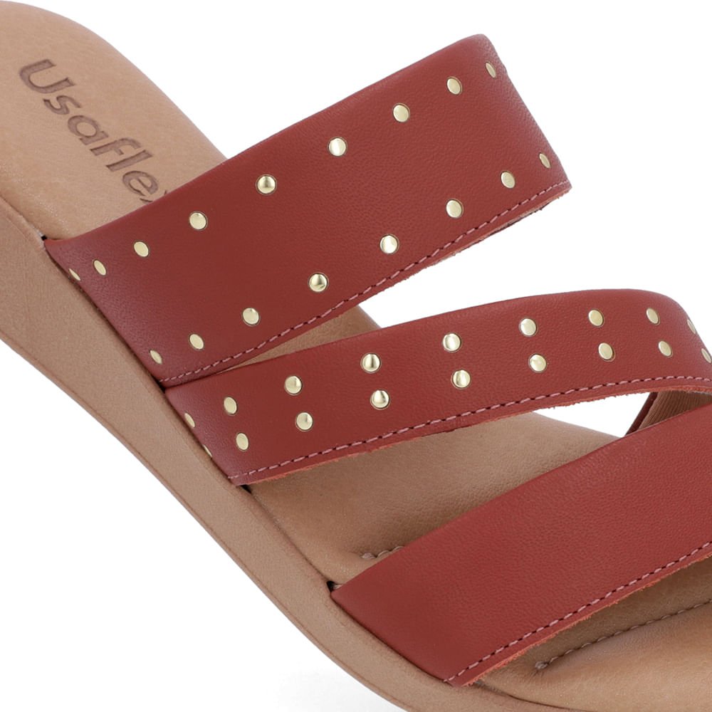 Tamanco Salto Plataforma Couro Marrom Rebites Marrom 4