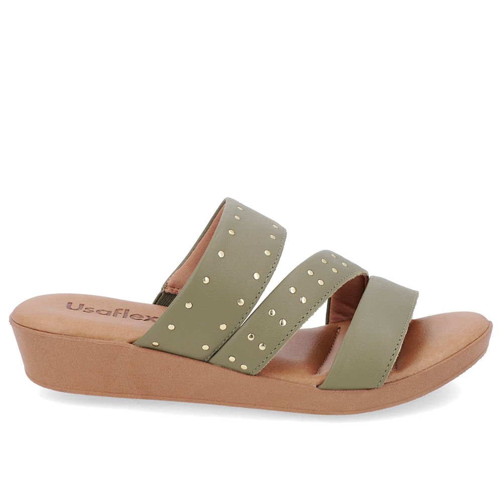 Tamanco Salto Plataforma Couro Verde Rebites