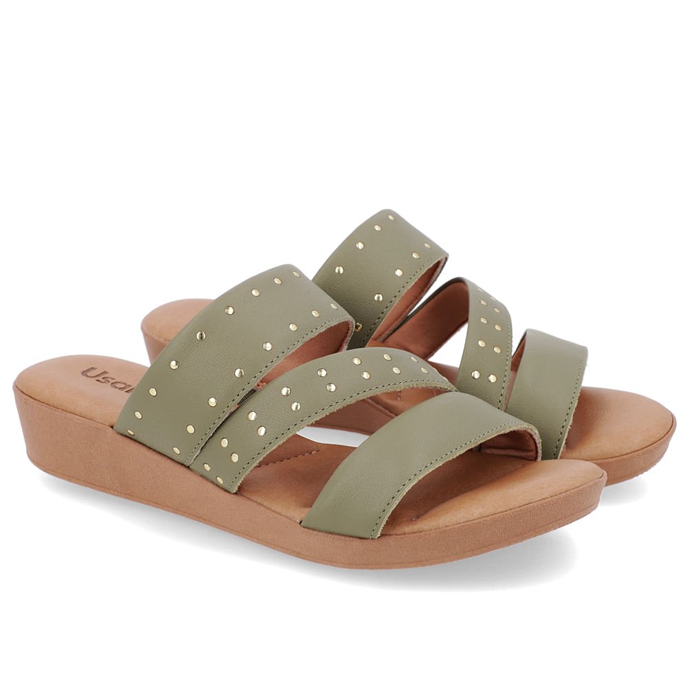 Tamanco Salto Plataforma Couro Verde Rebites Verde 2