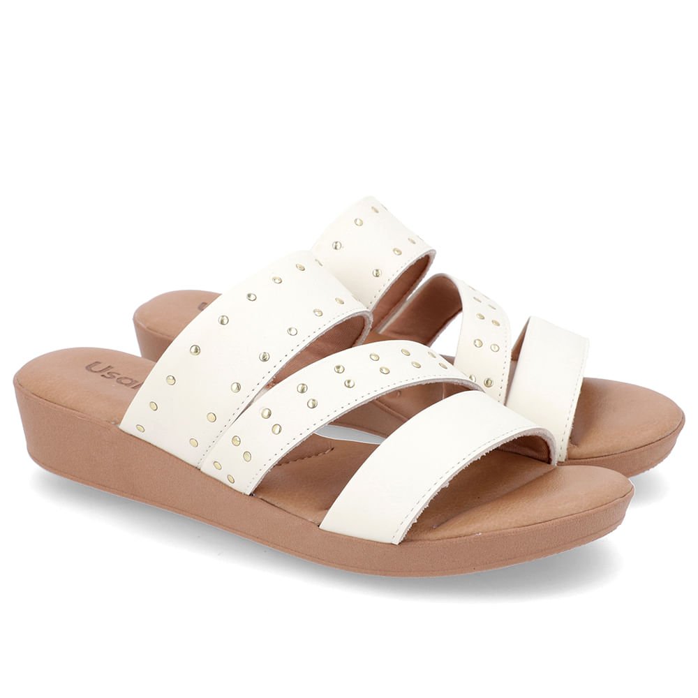 Tamanco Salto Plataforma Couro Branco Marfim Rebites Branco 2