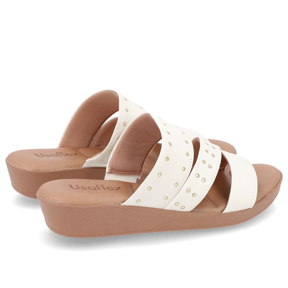 Tamanco Salto Plataforma Couro Branco Marfim Rebites Branco 3