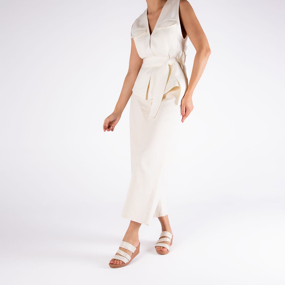 Tamanco Salto Plataforma Couro Branco Marfim Rebites Branco 4