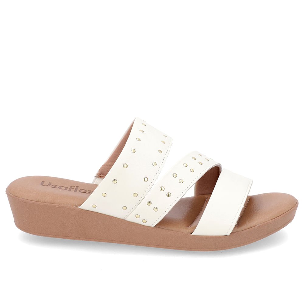 Tamanco Salto Plataforma Couro Branco Marfim Rebites