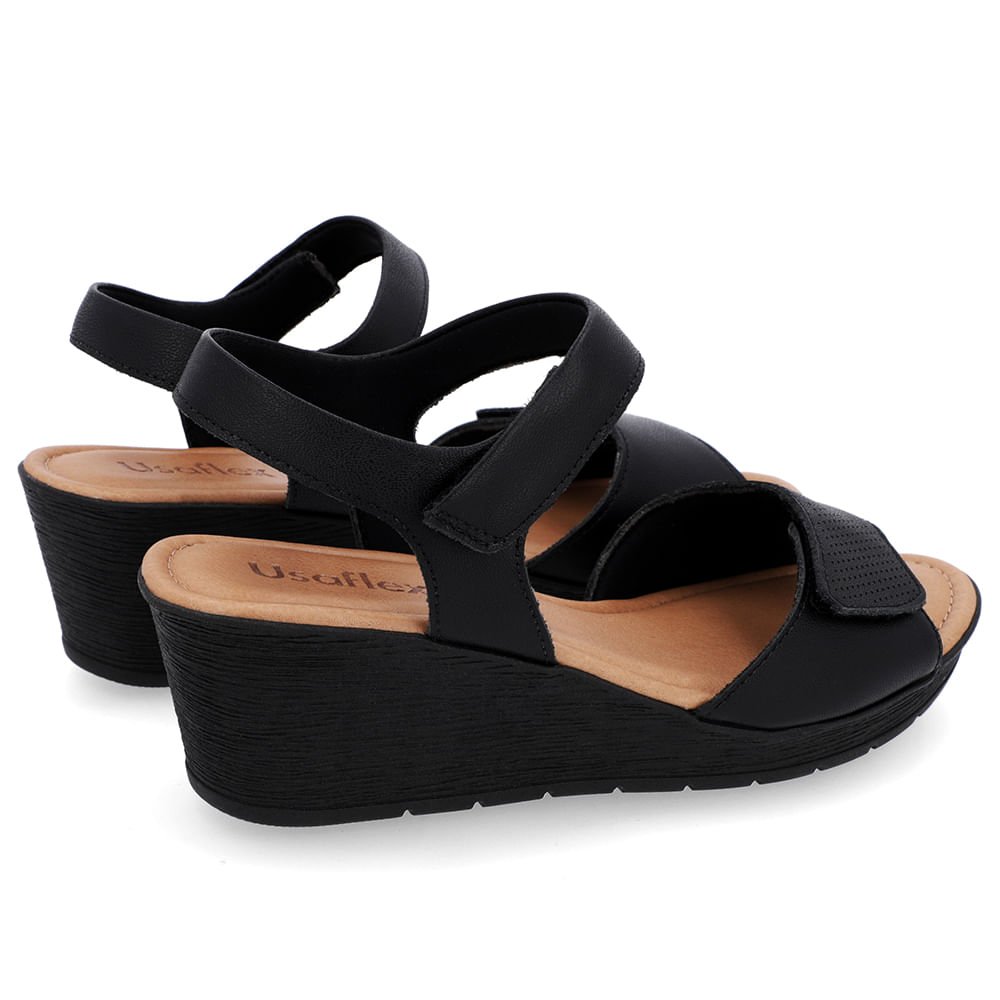Sandália Salto Médio Couro Preto Fecho-Flex Preto 3