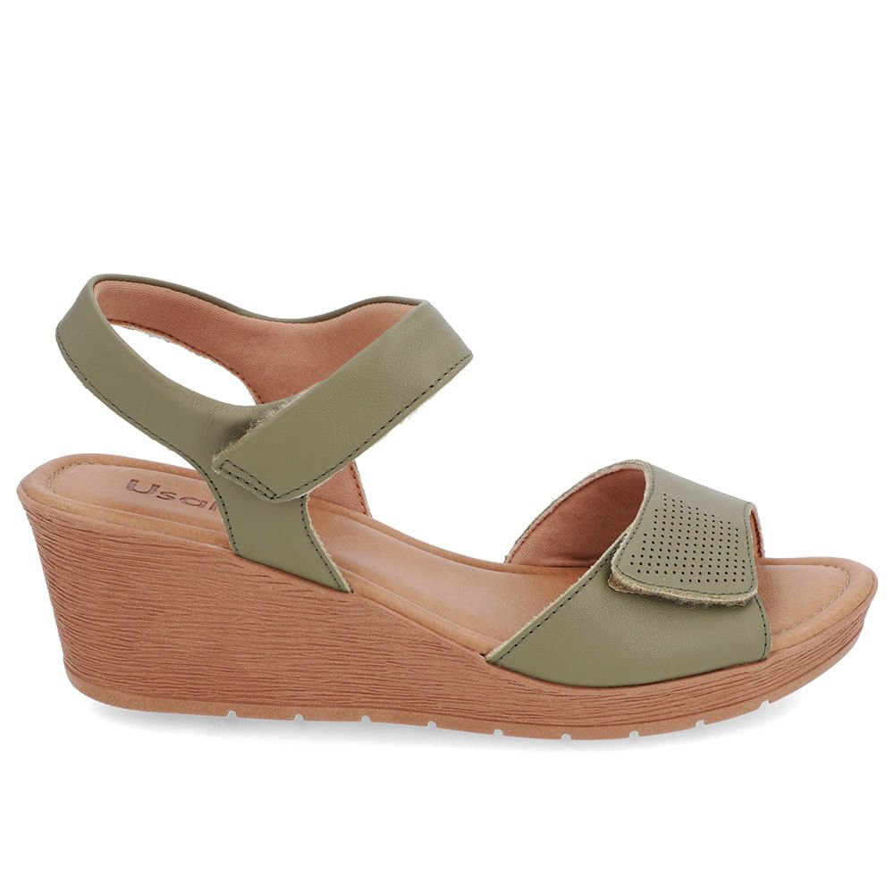 Sandália Salto Médio Couro Verde Fecho-Flex