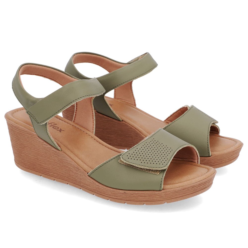 Sandália Salto Médio Couro Verde Fecho-Flex Verde 2