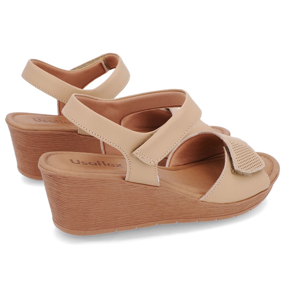 Sandália Salto Médio Couro Bege Fecho-Flex Bege 3