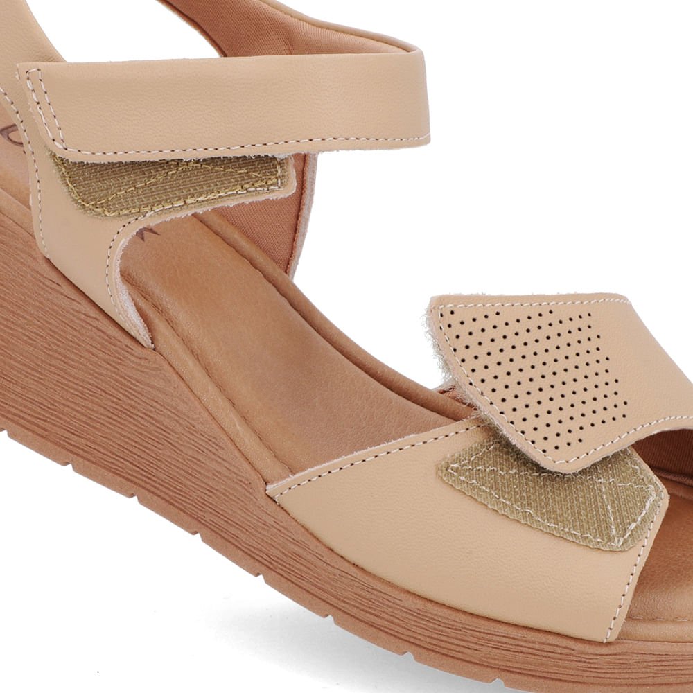 Sandália Salto Médio Couro Bege Fecho-Flex Bege 4