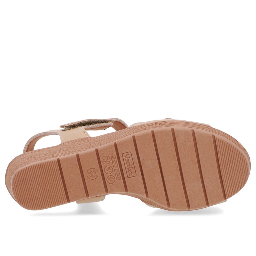 Sandália Salto Médio Couro Bege Fecho-Flex Bege 5