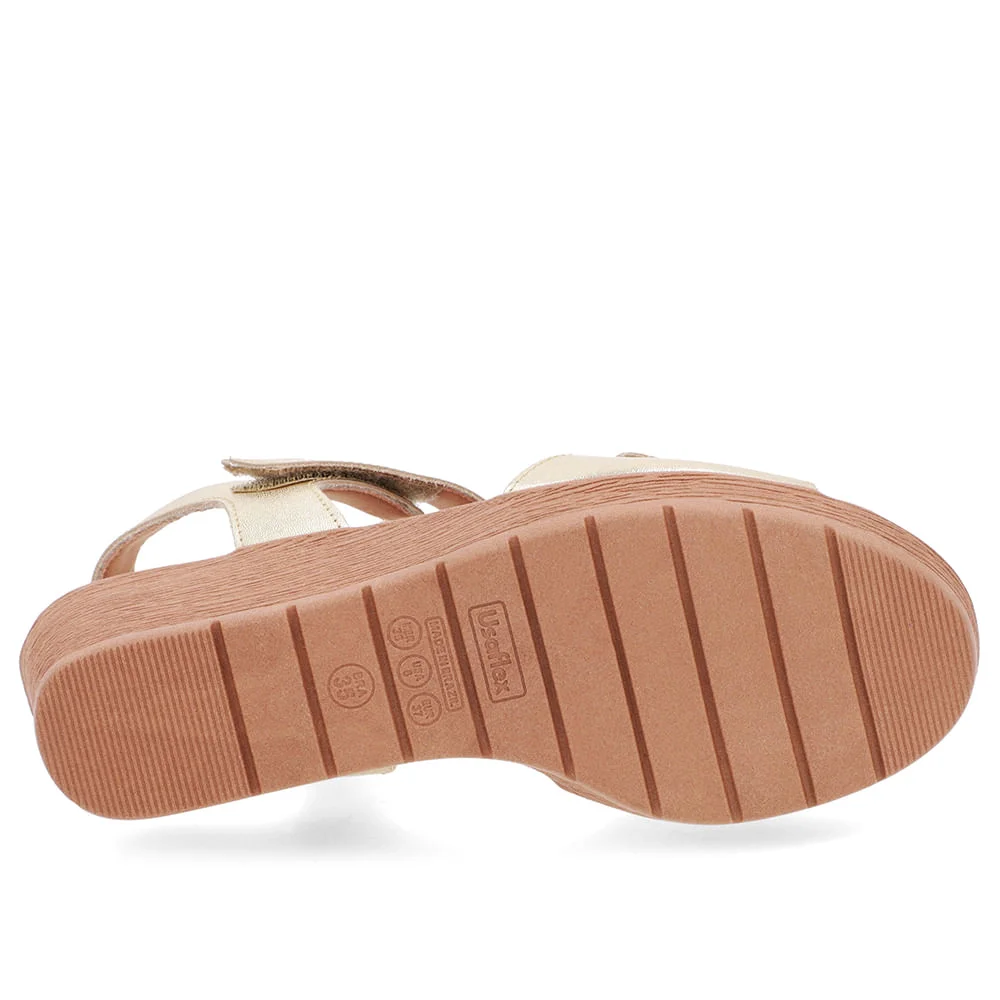 Sandália Salto Médio Couro Dourado Fecho-Flex Dourado 5