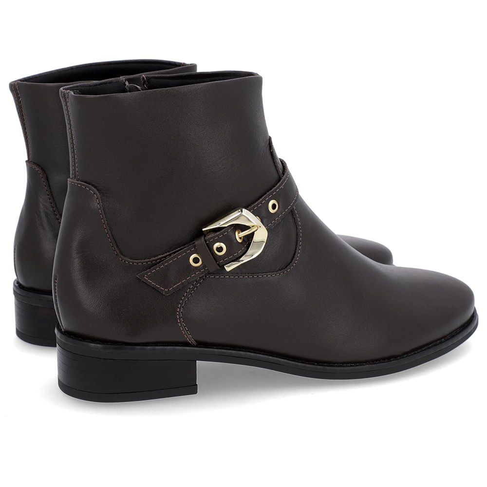 Bota Salto Bloco Marrom Couro Zíper Lateral Marrom 3