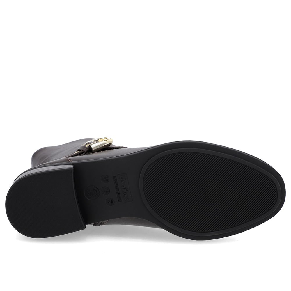 Bota Salto Bloco Marrom Couro Zíper Lateral Marrom 5